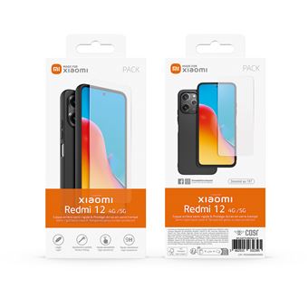 Pack Made For Xiaomi Coque arrière semi-rigide Noir et Protège-écran en verre trempé pour Xiaomi Redmi 12 4G/5G Transparent