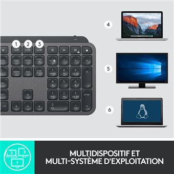 Clavier rétroéclairé QWERTY sans fil Bluetooth Logitech MX Keys avec repose-poignets Noir graphite