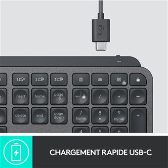 Clavier rétroéclairé QWERTY sans fil Bluetooth Logitech MX Keys avec repose-poignets Noir graphite