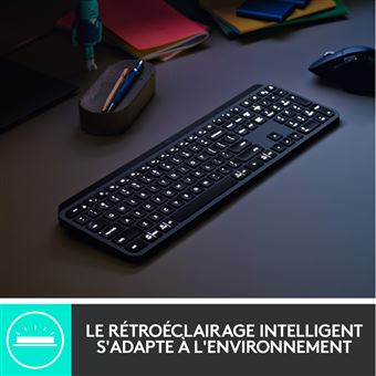 Clavier rétroéclairé QWERTY sans fil Bluetooth Logitech MX Keys avec repose-poignets Noir graphite