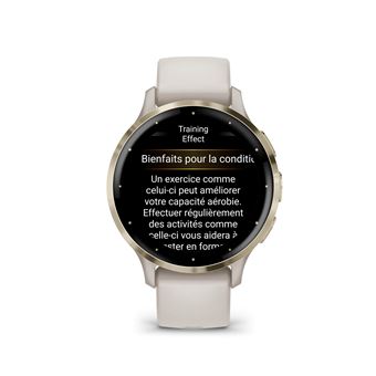 Montre connectée Garmin Venu 3S 41mm en acier Soft Gold, boîtier ivoire et bracelet en silicone ivoire