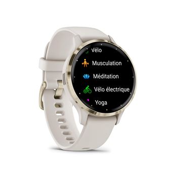 Montre connectée Garmin Venu 3S 41mm en acier Soft Gold, boîtier ivoire et bracelet en silicone ivoire