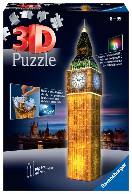 Acheter Puzzle 3D Ravensburger Big Ben illuminé État correct - 39,62 € Puzzle 3D Ravensburger Big Ben illuminé État correct - Ravensburger reconditionné disponible sur Fnac