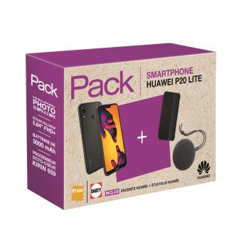 Pack Fnac Smartphone Huawei P20 Lite Double SIM 64 Go Noir + Enceinte Huawei + Etui Folio Noir - 1
