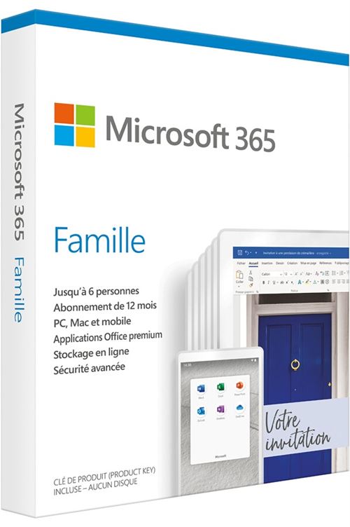 Microsoft 365 Famille - Jusqu'à 6 utilisateurs - PC ou Mac - 1 an