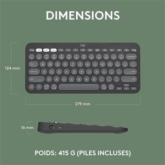 Clavier sans fil Bluetooth Azerty Logitech Pebble Keys 2 K380s Graphite