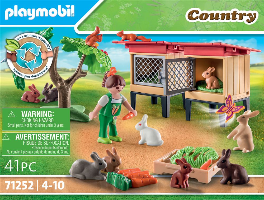 Playmobil 71252 Enclos à Lapins - Country Vie à La Ferme - 80% Matériaux Recyclés Ou Biosourcés - Dès 4 Ans