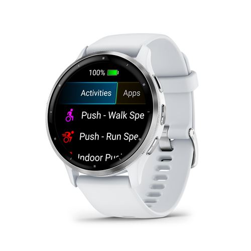 Montre connectée Garmin Venu 3 45mm boitier acier argent avec bracelet silicone blanc