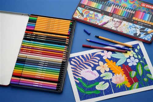 Coffret Dessin STABILO ARTY - 50 Pièces Pastel (Surligneurs, Feutres, Crayons), Ideal Cadeau Créatif