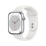 Apple Watch Series 8 GPS, boîtier Aluminium Argent 45 mm avec Bracelet Sport Blanc