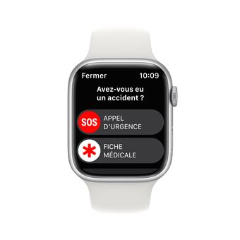 Apple Watch Series 8 GPS, boîtier Aluminium Argent 45 mm avec Bracelet Sport Blanc