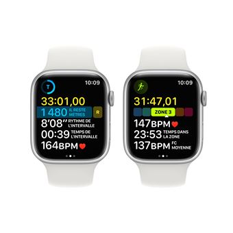 Apple Watch Series 8 GPS, boîtier Aluminium Argent 45 mm avec Bracelet Sport Blanc