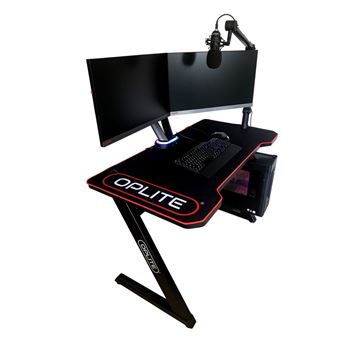Bureau Gaming Oplite Tilt avec tapis intégral Noir et rouge - Bureau gamer