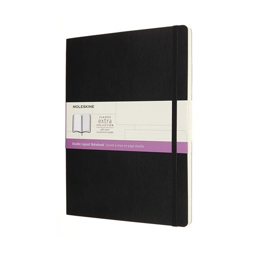 Carnet classique très grand format ligné Moleskine à pages blanche couverture souple Noir