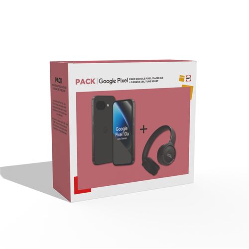 Pack Fnac Smartphone Google Pixel 10a 6,3 5G Double SIM 128 Go Noir volcanique + Casque JBL Tune 520BT Noir