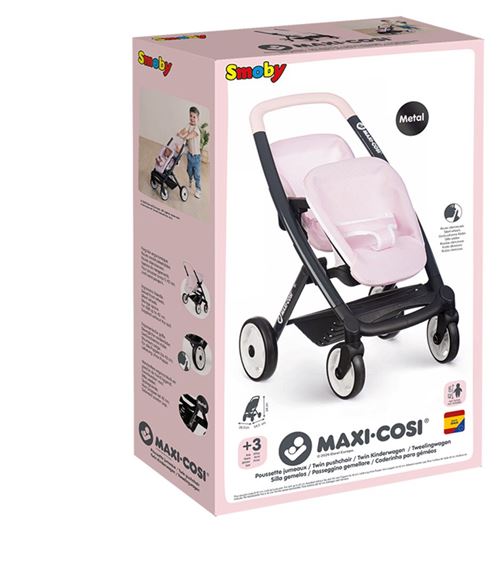 Poussette Jumeaux Smoby 7600253221 – Pour 2 Poupons Jusqu'à 42 cm, Roues Silencieuses