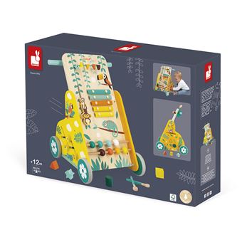 Jouet à pousser en bois Janod Tropik Chariot multi-activités