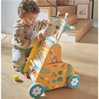 Jouet à pousser en bois Janod Tropik Chariot multi-activités