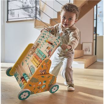 Jouet à pousser en bois Janod Tropik Chariot multi-activités