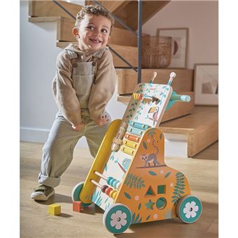 Jouet à pousser en bois Janod Tropik Chariot multi-activités