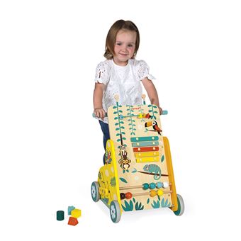 Jouet à pousser en bois Janod Tropik Chariot multi-activités