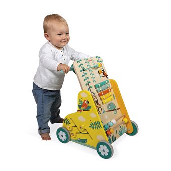 Jouet à pousser en bois Janod Tropik Chariot multi-activités