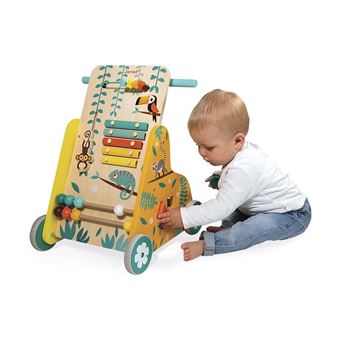 Jouet à pousser en bois Janod Tropik Chariot multi-activités