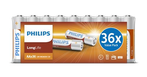 Pack de 36 piles Philips LongLife AA LR6