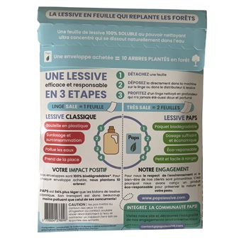 Enveloppe de 44 Feuilles de Lessive ultra concentree - 44 Lavages - Brise Vegetale - Facile à transporter et à ranger - Pour tout type de linge de 20 à 60 - Economique: pas de surdosage possible - Clean pour la planete - Zero plastique - Ecologique