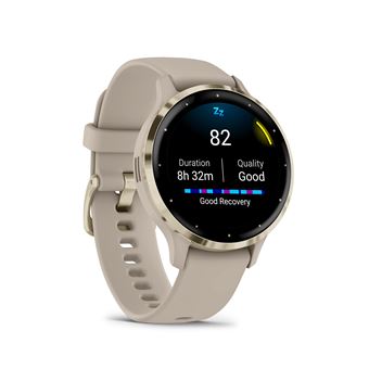 Montre connectée Garmin Venu 3S 41mm en acier Soft Gold, boîtier lin et bracelet en silicone lin