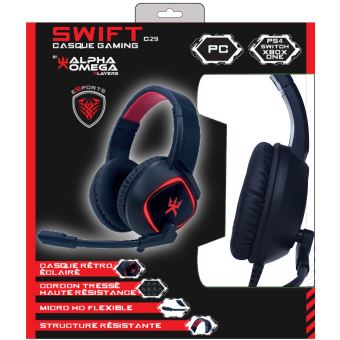 Micro-casque Gaming Alpha Omega Players Swift C29 Rétroéclairé Rouge