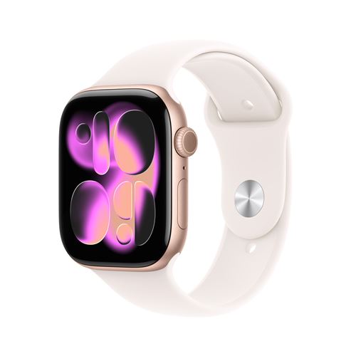 Apple Watch Series 11 GPS 46mm Boitier en Aluminium Or Rose avec Bracelet Sport Rose Tendre S/M - Apple