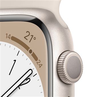 Apple Watch Series 8 GPS, boîtier Aluminium Lumière Stellaire 45mm avec Bracelet Lumière Stellaire