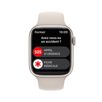 Apple Watch Series 8 GPS, boîtier Aluminium Lumière Stellaire 45mm avec Bracelet Lumière Stellaire