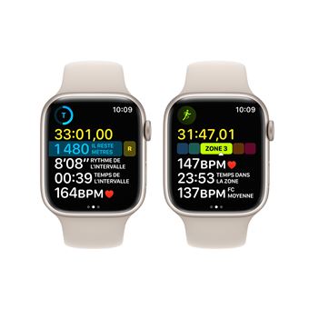 Apple Watch Series 8 GPS, boîtier Aluminium Lumière Stellaire 45mm avec Bracelet Lumière Stellaire