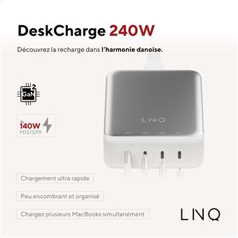 Chargeur de bureau Multiports Lnq GaN2 240 W Blanc