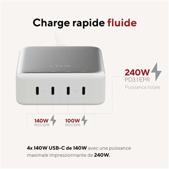 Chargeur de bureau Multiports Lnq GaN2 240 W Blanc