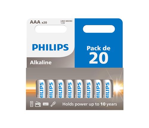 Lot de 20 piles Philips AAA LR03 1 pack de 10+10 - vue 1
