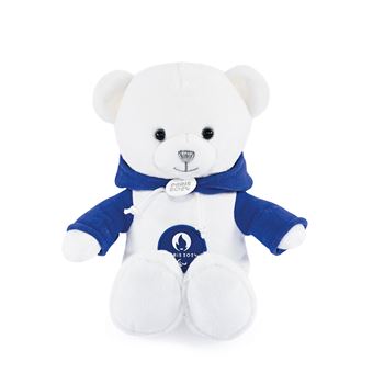 Peluche Doudou et Compagnie Ours Paris 2024 Blanc sweat à capuche bleu