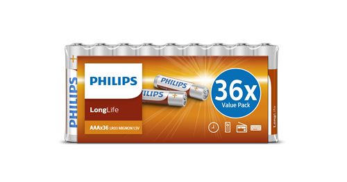 Pack de 36 piles Philips LongLife AAA LR03