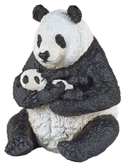 Papo Blanc Et Noir Figurine Panda Assis Et Son Bébé