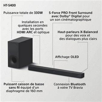 Barre de son avec caisson de basse Sony HT-S400 Dolby Digital Noir