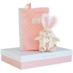 Coffret Doudou et Compagnie protège carnet de santé et doudou lapin de sucre Rose