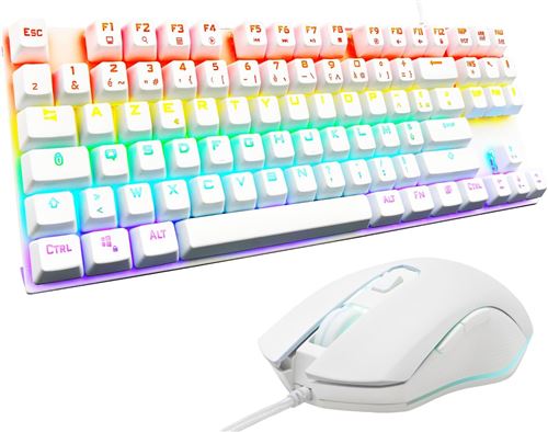 Pack gaming filaire TKL 2-en-1 The G-Lab Combo Mercury clavier Azerty et souris Blanc