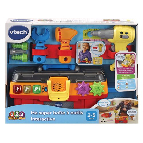 VTech Ma Super Boîte à Outils Interactive Caisse à Outils Enfant Éducative avec Ceinture Porte Outils 11 Pièces et Accessoires de Jeu Cadeau Enfant de à Contenu en Français - vue 2