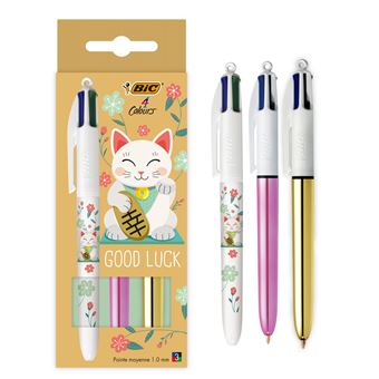 Coffret de 3 stylos BIC 4 Couleurs Shine et 2 stylos BIC 4 Couleur Fun
