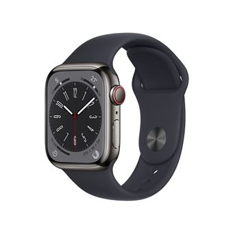 Apple Watch Series 8 GPS + Cellular, boîtier Acier inoxydable graphite 41mm avec Bracelet Sport Minuit