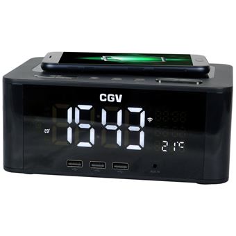 Radio-réveil CGV CR Q-10 FM Bluetooth Noir avec Chargeur sans fil par induction - 1