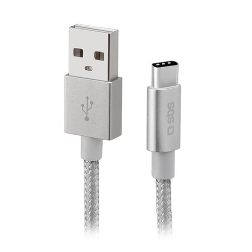 Câble tressé USB C USB A SBS 1,5 m pour smartphones et tablettes Argent