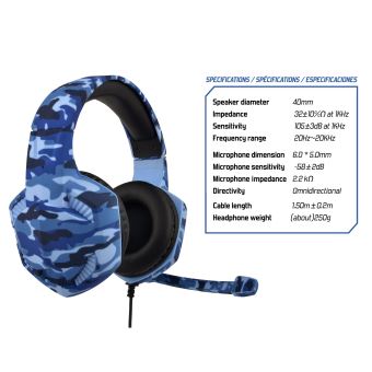 Casque stéréo Gaming como Subsonic War Force avec microphone pour console Bleu